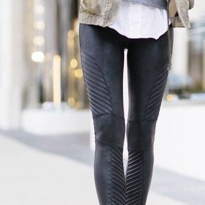 SPANX Black Faux Leather Moto Leggings